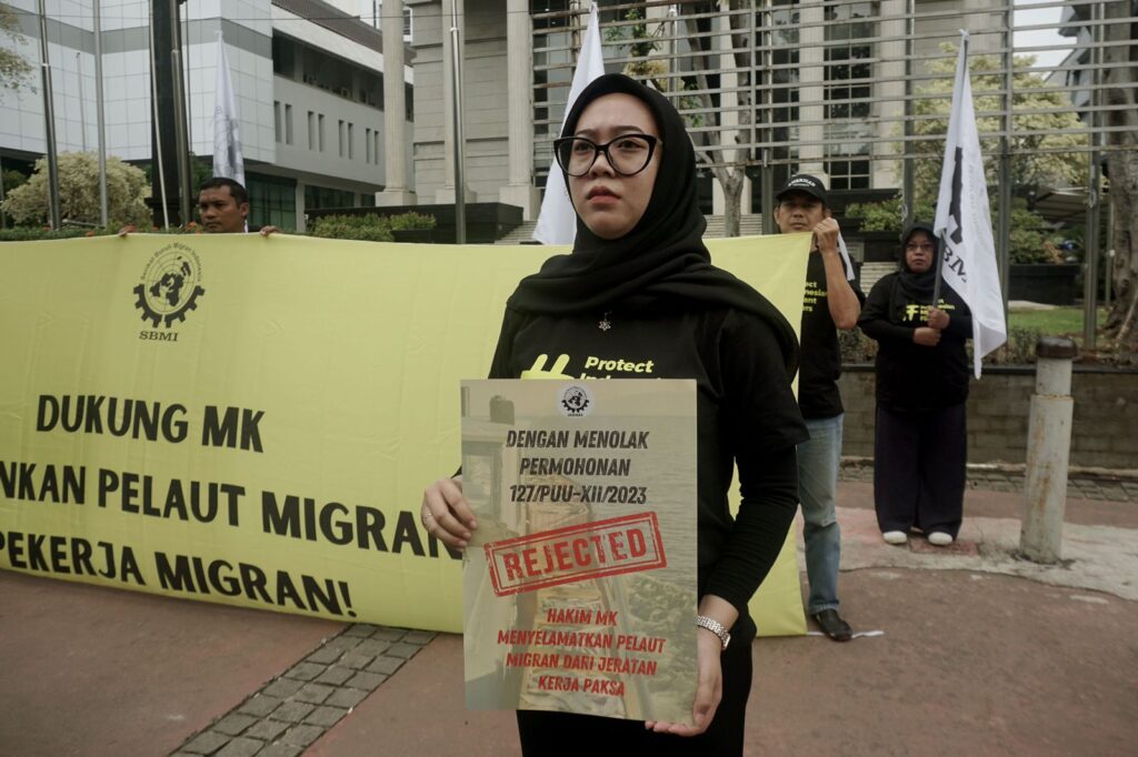 kemenhub konsisten mengabaikan pp 22/2022, sbmi aksi tuntut kemenhub dan dukung hakim mk pertahankan pelaut  migran sebagai buruh migran 17/09/2024