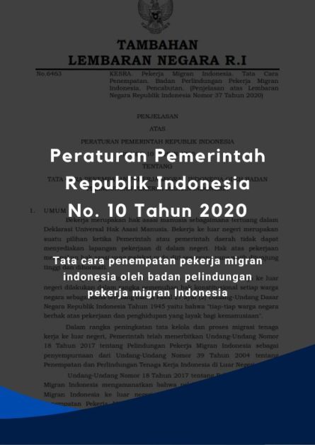 Peraturan Pemerintah Republik Indonesia No. 10 Tahun 2020
