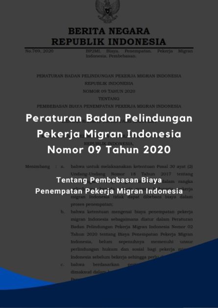 Peraturan Badan Pelindungan Pekerja Migran Indonesia Nomor 09 Tahun 2020