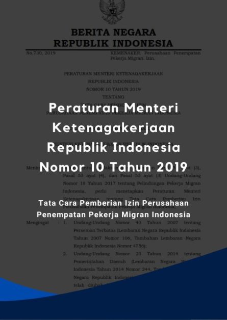 Peraturan Menteri Ketenagakerjaan Republik Indonesia Nomor 10 Tahun 2019