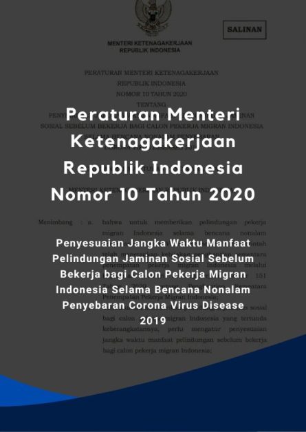 Peraturan Menteri Ketenagakerjaan Republik Indonesia Nomor 10 Tahun 2020