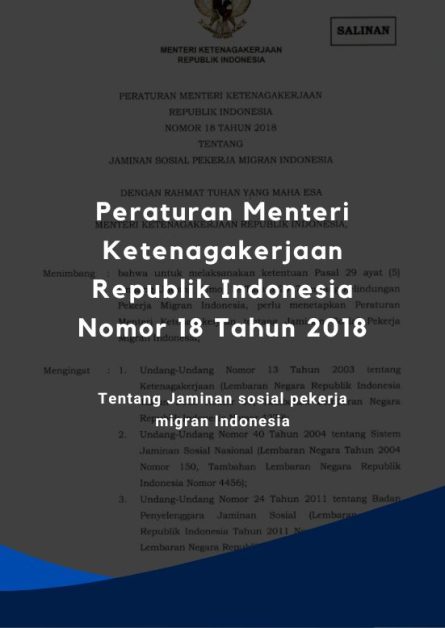 Peraturan Menteri Ketenagakerjaan Republik Indonesia Nomor 18 Tahun 2018
