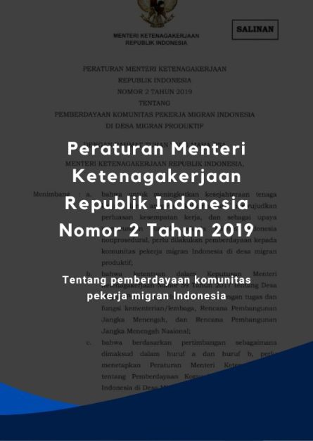 Peraturan Menteri Ketenagakerjaan Republik Indonesia Nomor 2 Tahun 2019