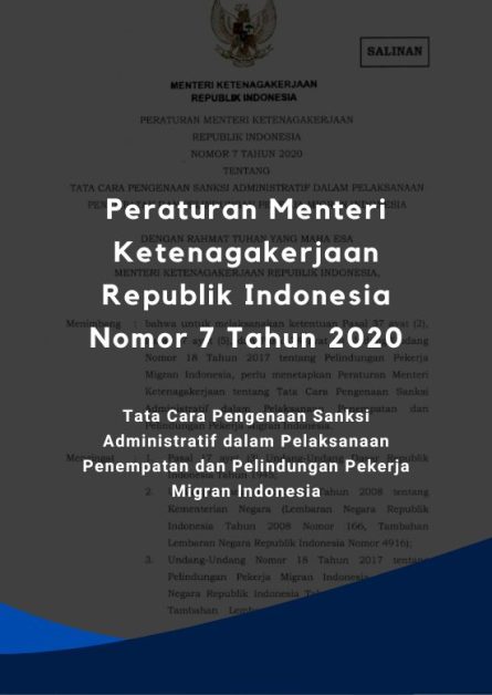 Peraturan Menteri Ketenagakerjaan Republik Indonesia Nomor 7 Tahun 2020