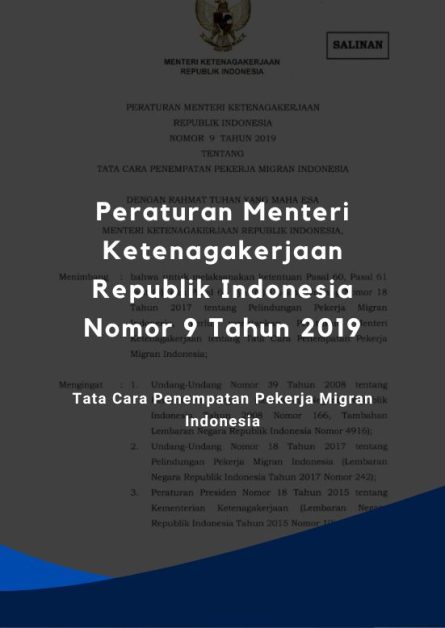 Peraturan Menteri Ketenagakerjaan Republik Indonesia Nomor 9 Tahun 2019